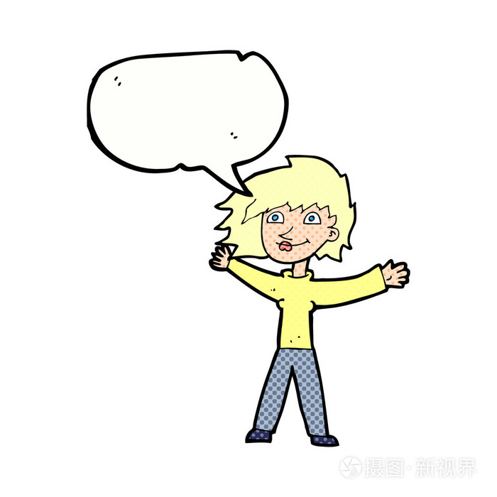 卡通很激动的女人挥舞着讲话泡泡