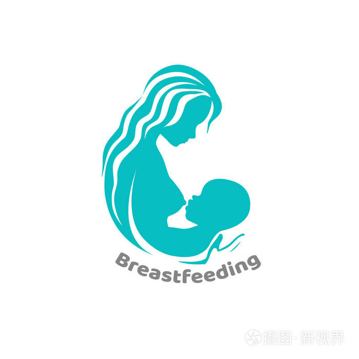 母乳喂养光蓝色轮廓的母亲和孩子分离图