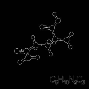 谷氨酰胺模型分子。黑色背景上的孤立。矢量 o