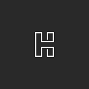 字母 H 徽标会标，单线新潮的款式轮廓初始会徽，白色实线形状，排版设计元素样机