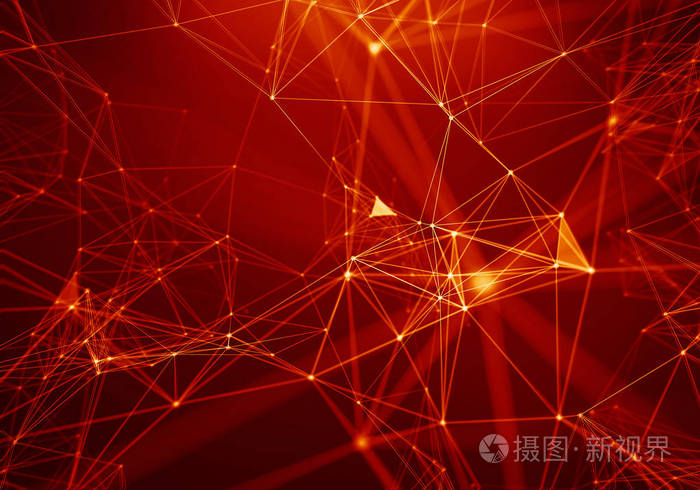 抽象的红色几何背景.连接结构.科学背景.未来科技 hud 元素.