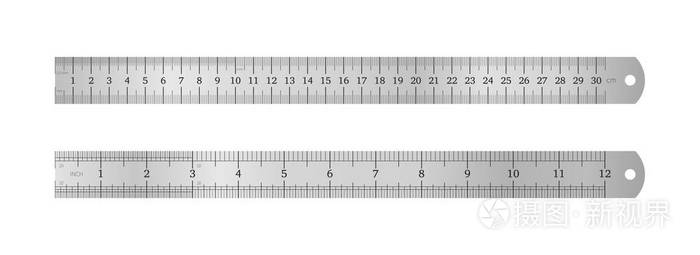 现实的金属尺 30 厘米和 12 英寸金属尺