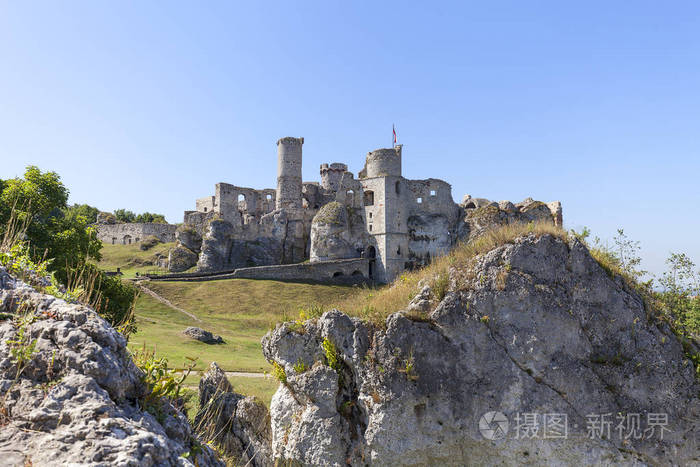 废墟的 14 世纪的中世纪城堡,ogrodzieniec 城堡,鹰巢,podzamcze,波兰