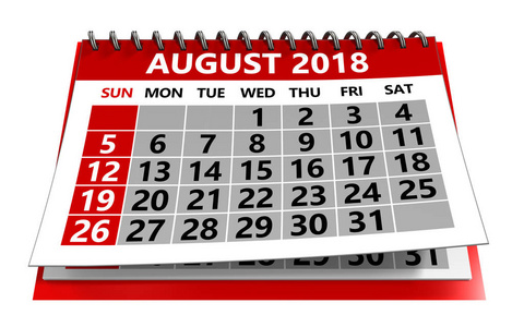 八月 2018年日历