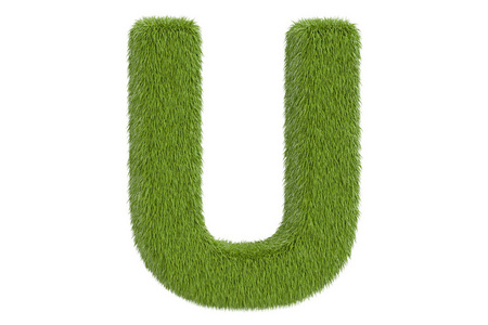 从草特写，3d 渲染的绿色字母 U