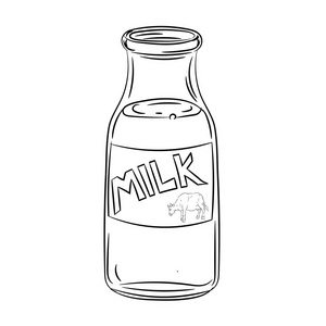 手绘瓶牛奶矢量图