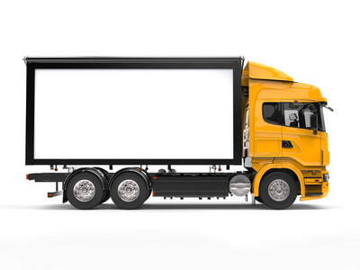 黄色现代重型运输卡车侧视图