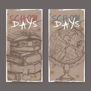 两个横幅与学校相关特色书籍和全球的草图
