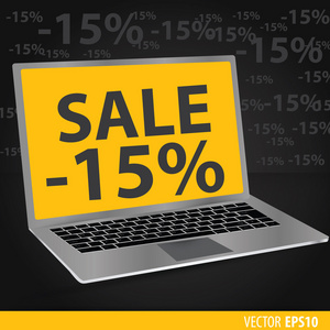 销售为一体的笔记本电脑。黑色的背景，与黄色的 sc 笔记本电脑