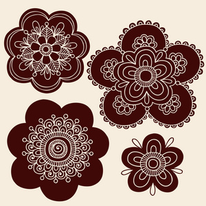 指甲花的手绘佩斯利花卉剪影矢量设计方案集