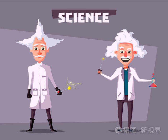 疯狂的老科学家.有趣的人物.卡通矢量图