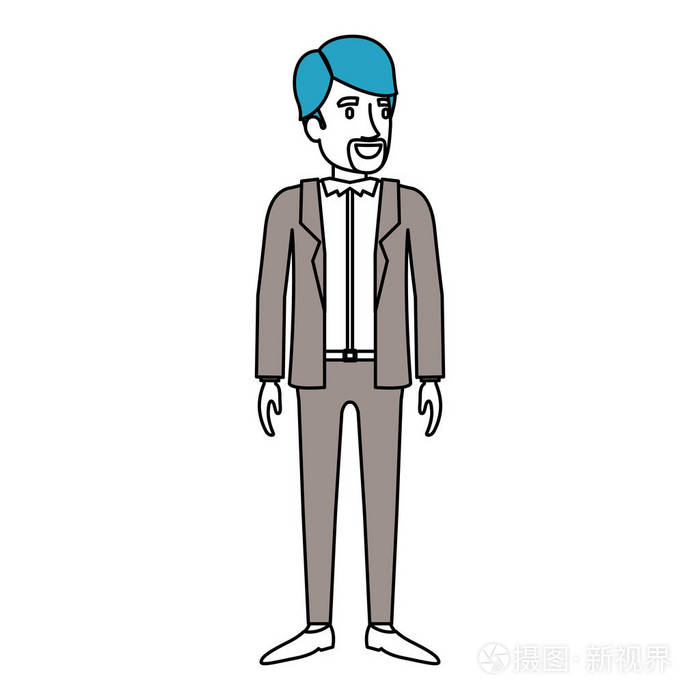 轮廓颜色部分的人站着正式的衣服,胡子范堤插画-正版0