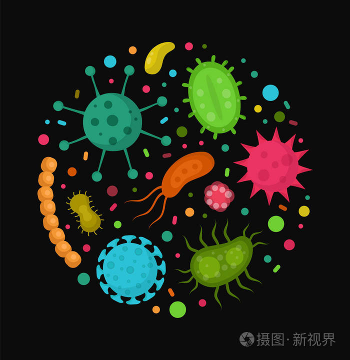 在一个圆圈中的细菌微生物