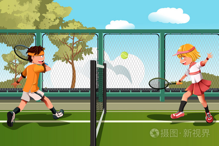 孩子们打网球插画-正版商用图片0cdfrw-摄图新视界