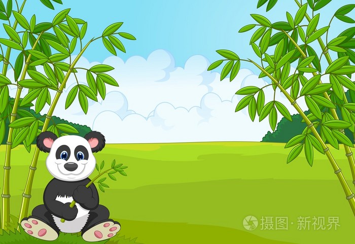 竹林中的卡通可爱熊猫