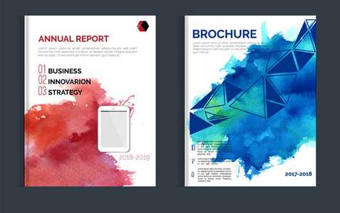 蓝色和红色染色为你的晋升与令人印象深刻的水彩宣传册设计