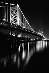 黑白照片的本杰明  富兰克林大桥夜景