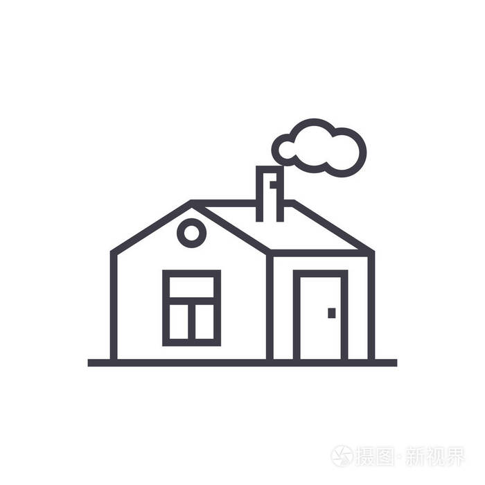 烟囱矢量线图标 标志 插图背景,可编辑描边的房子