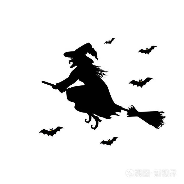 扫帚的女巫黑色剪影