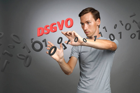 Dsgvo, 德国版的 Gdpr, 概念形象。一般数据保护条例, 个人资料的保护。使用信息的人。DatenschutzGrun