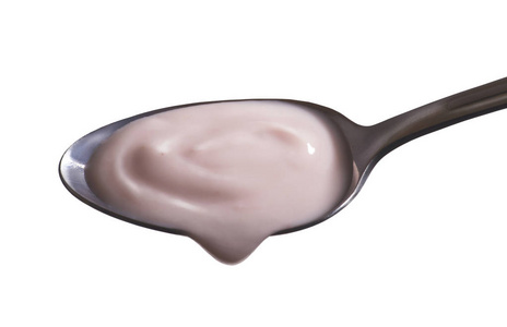 勺子与草莓酸奶, 孤立的白色
