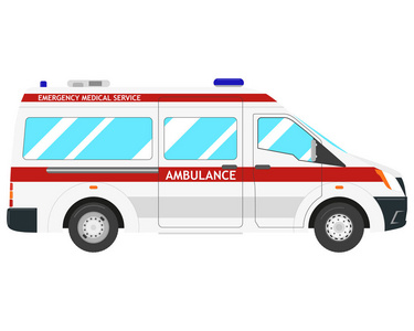 孤立的现代救护车在白色背景上。矢量图