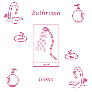 矢量插图的多种浴室元素集 水龙头