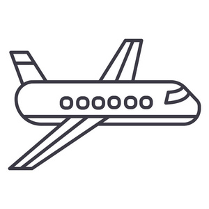飞机，飞机矢量线图标，标志，背景，可编辑的笔画的插图