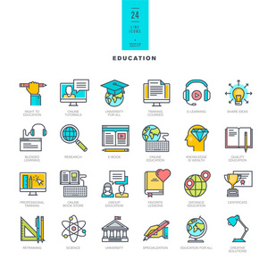 一套教育线现代颜色图标