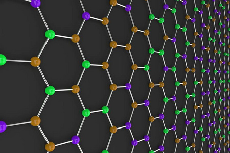 石墨烯在黑色背景上的原子结构