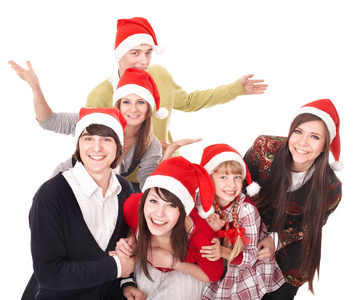 快乐集团在圣诞老人帽子