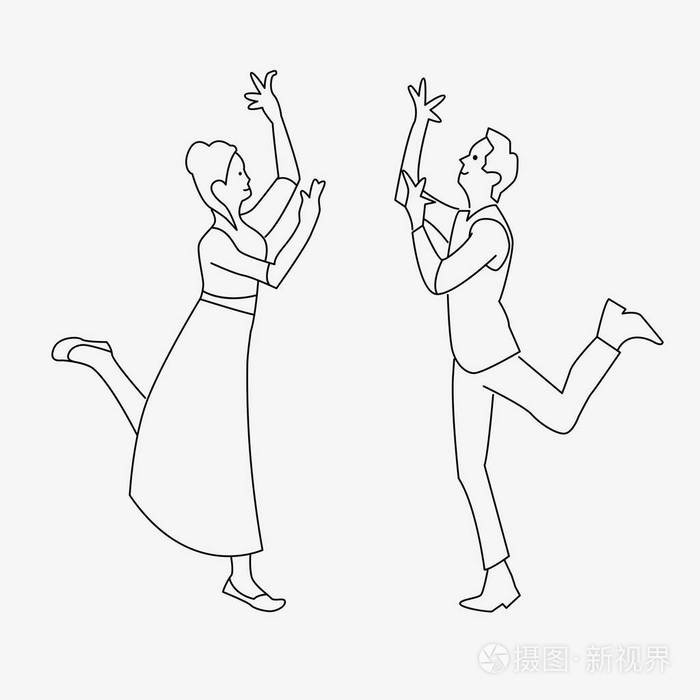轮廓绘图的跳舞夫妇