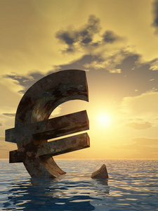 沉没在海洋的欧元货币符号