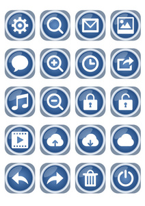 Web 图标巨型集，蓝色与白色象形图 缩放 气泡 锁 云 垃圾和其他金属图标