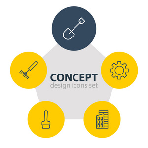 矢量图的 5 行业图标。可编辑包画笔 耙 公寓和其他元素