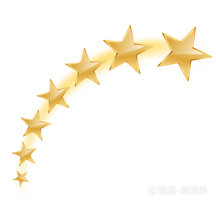 金色的星星飞上白色的矢量图