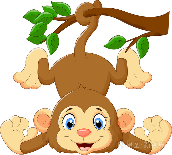 卡通有趣一棵树上的猴子插画-正版商用图片0cmd5u-摄