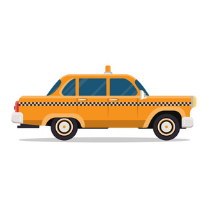 矢量图形黄色复古出租车在白色背景上
