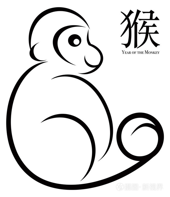 2016 年的猴子线条艺术矢量图