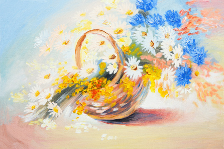 油画抽象花束的春天的花朵
