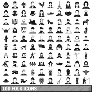 100 民俗图标集，简单的样式