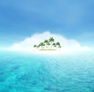 海洋和热带岛屿与棕榈树