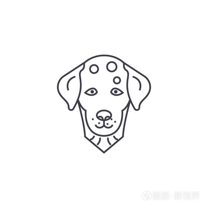 斑点狗,狗矢量线图标,标志,背景,可编辑的笔画的插图
