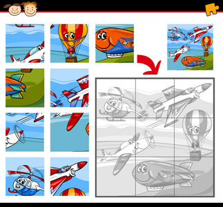 卡通飞机拼图游戏