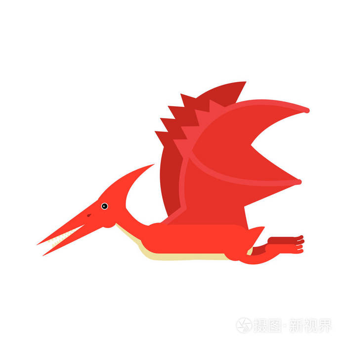 可爱的卡通红色翼龙恐龙史前和侏罗系怪物矢量图