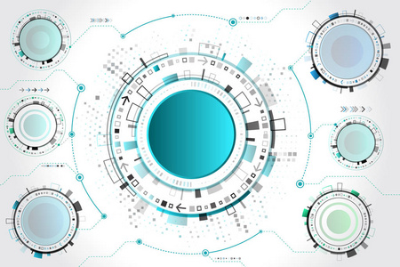 高科技的计算机技术概念的灰色背景。未来派的径向元素的样式。抽象的循环技术背景