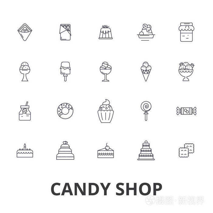 糖果商店,糖果店,甜品店, 糖果棒,棒棒糖,购物,冰激淋线图标.