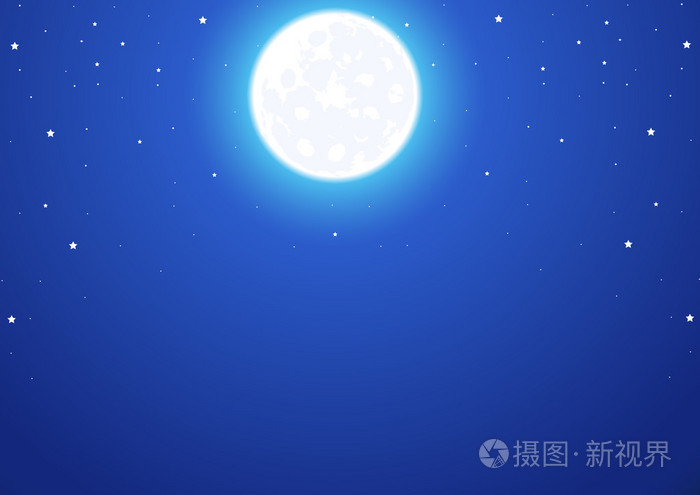 圆圆的月亮和星星的夜空