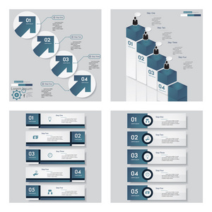 4 蓝色模板图形或网站布局的集合