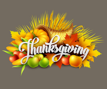 充满收获的水果和蔬菜的感恩节聚宝盆的插图